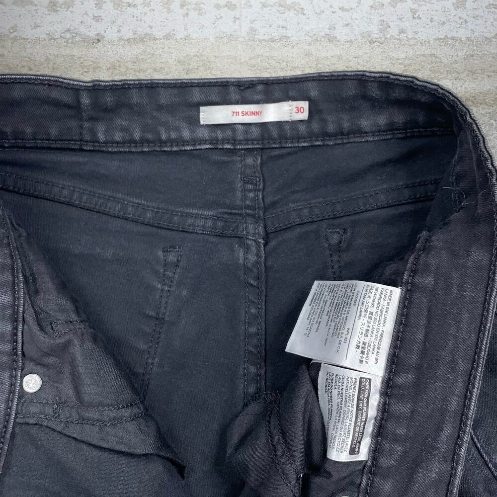 Vintage Y2K Levis Jeans 711 30x26 Skinny Fit Jet Black Wash Denim Black Tab - Picture 5 of 6